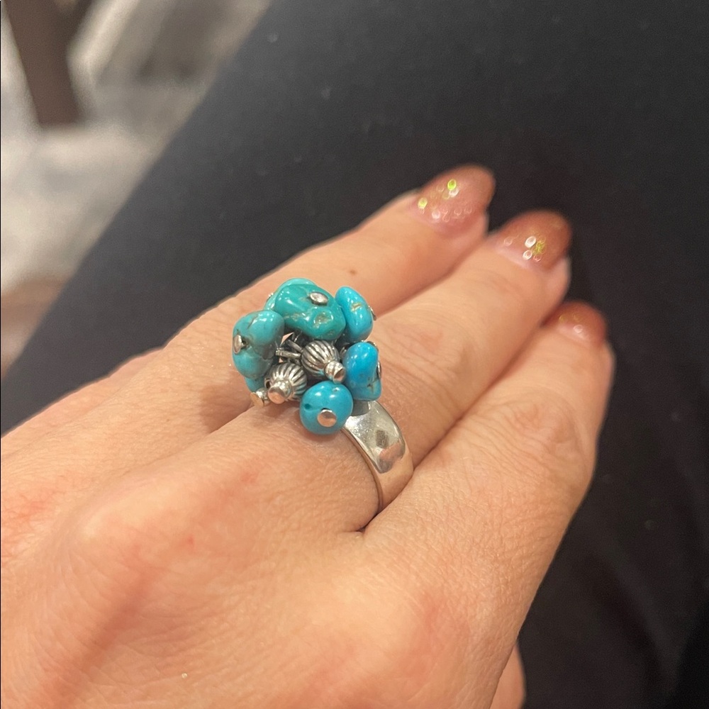 Turquoise Cluster Silver Ring
